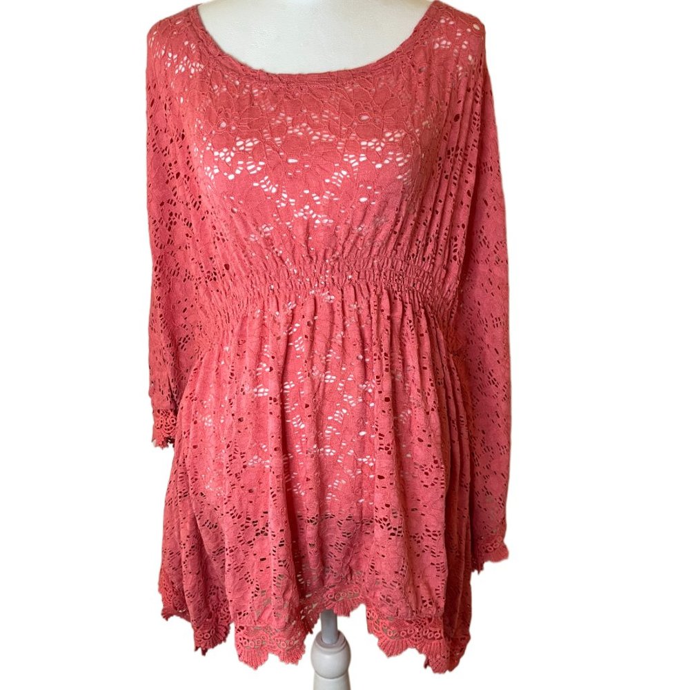 Passion Concepts Orange Lace Bat-wing Sleeves, Scoop neck Top  Size Large